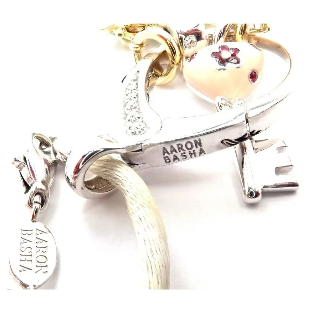 Authentic! Aaron Basha 18k White Gold Diamond Enhancer 3 Charms Spacer Necklace